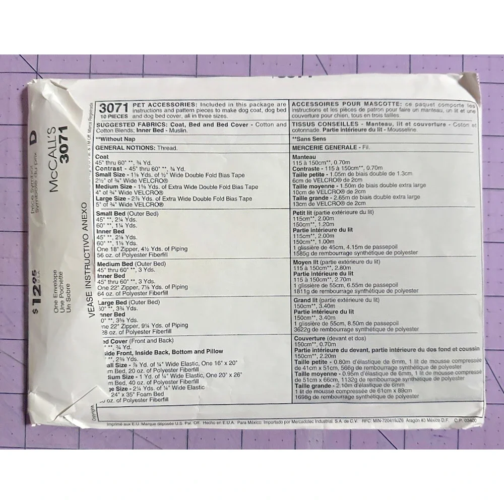 McCalls product uncut